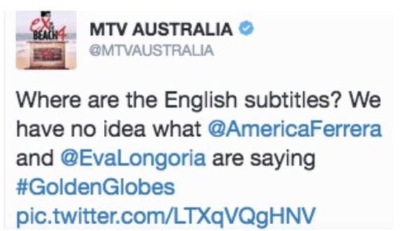 Critican a MTV Australia por un tuit en los Globos de Oro