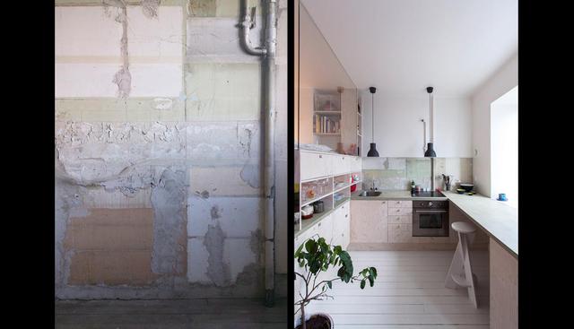 Las paredes y muebles se mantuvieron en una gama de colores neutros y claros para contrastar con el gris de las paredes antiguas. (Foto: karinmatz.se)