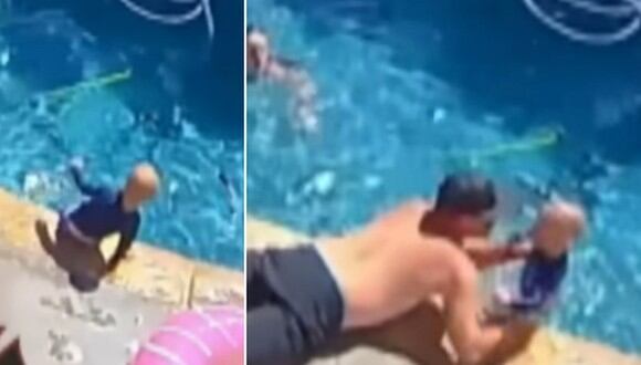 En esta imagen se aprecia el momento en que un padre salva a su hijo de un año de ahogarse en una piscina. (Foto: Inside Edition / YouTube)