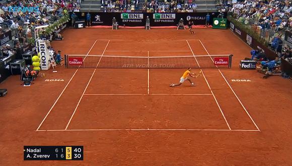 Rafael Nadal y el exquisito punto con el que consiguió su octavo Masters 1000 de Roma. (Foto: Captura de video)