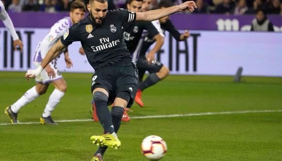 Karim Benzema anotó la segunda conquista del Real Madrid frente al Valladolid y revirtió el marcador del duelo válido por la fecha 27 de LaLiga Santander. (Foto: AFP)