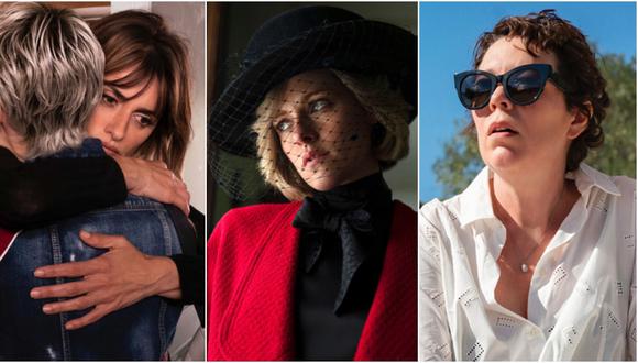 Aquí algunas de las artistas nominadas como mejor actriz en los Oscar 2022. De izquierda a derecha: Penélope Cruz, Kristen Stewart y Olivia Colman. (Foto: AP)