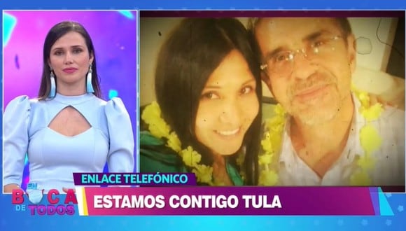 Tula Rodríguez tuvo enlace telefónico con "En boca de todos" tras la muerte de su esposo. (Foto: Captura América TV)