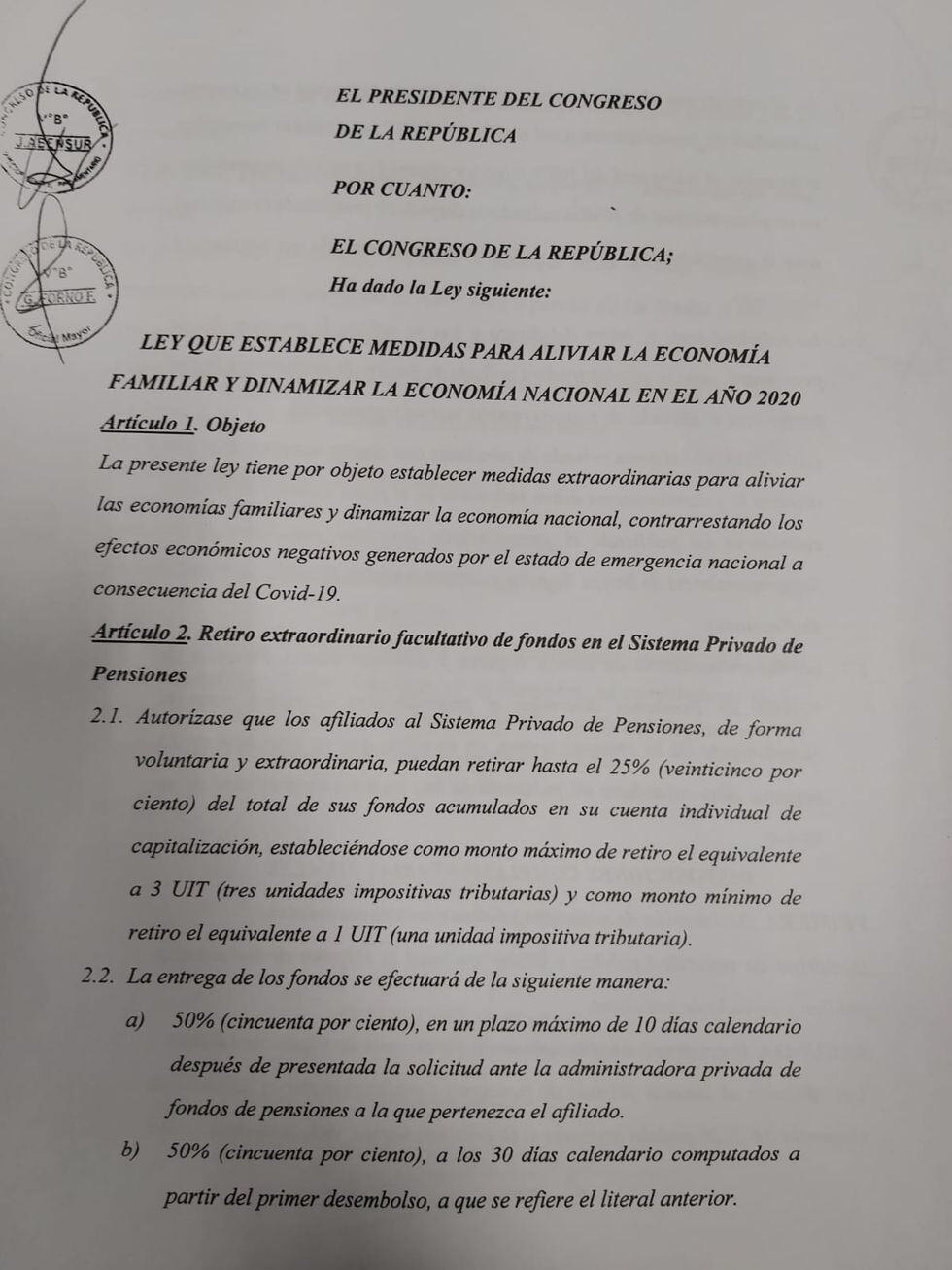 Congreso promulgó la norma esta mañana.