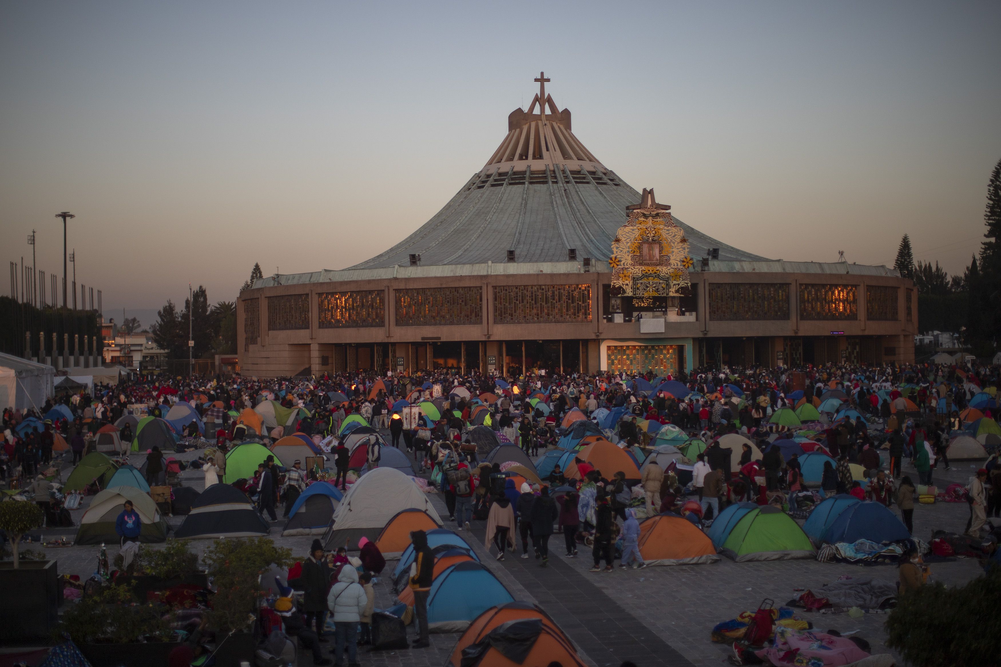 Pilgrims camp on the esplanade of the Guadalupano atrium to celebrate the 491 years of the apparition of the Virgin of Guadalupe, in the Mexican capital (Mexico).
