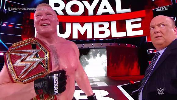 El Campeón Universal Brock Lesnar salió airoso del esperado y brutal duelo ante Kane y Braun Strowman en Royal Rumble. (Foto: WWE)