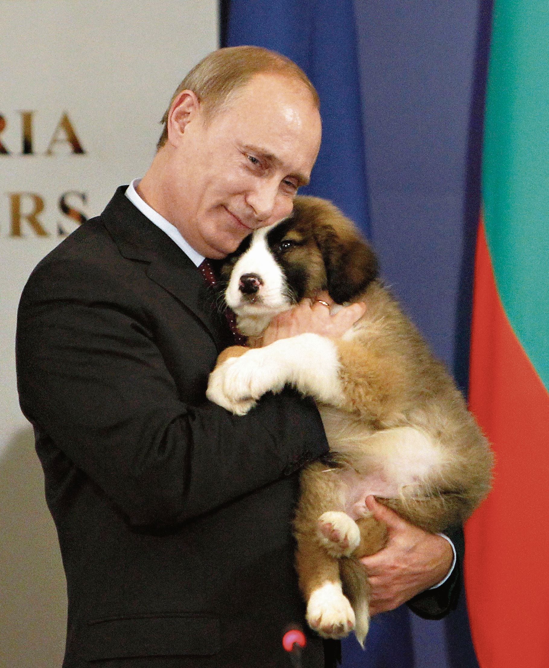 This iconic photo is from the days when Putin was prime minister.  In November 2010, he received a Bulgarian Shepherd puppy as a gift from his Bulgarian counterpart Boiko Borisov.  (Photo: Reuters)