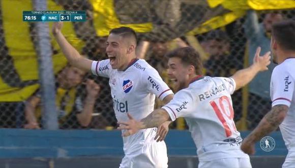 Gol de Camilo Cándido para el 3-1 de Nacional vs. Peñarol. (Captura: Star Plus)