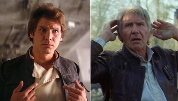 Harrison Ford interpretó a Han Solo en las cintas de "Star Wars". Así lucía en los inicios de la saga y en su aparición final en "The Force Awakens". (Fotos: Captura de pantalla)