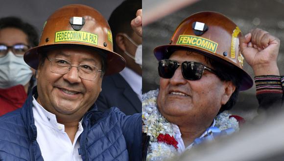 El presidente de Bolivia, Luis Arce, y el exmandatario del país altiplánico, Evo Morales. (Fotos de AIZAR RALDES / AFP)