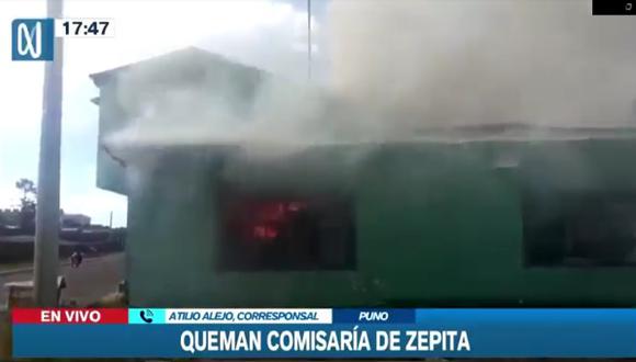 Queman comisaría de Zepita, en Puno. (Foto: Canal N)
