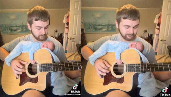 Recién nacido escucha a su padre tomando la guitarra y su reacción es demasiado tierna | VIDEO (Foto: TikTok/@nikkistidham6).