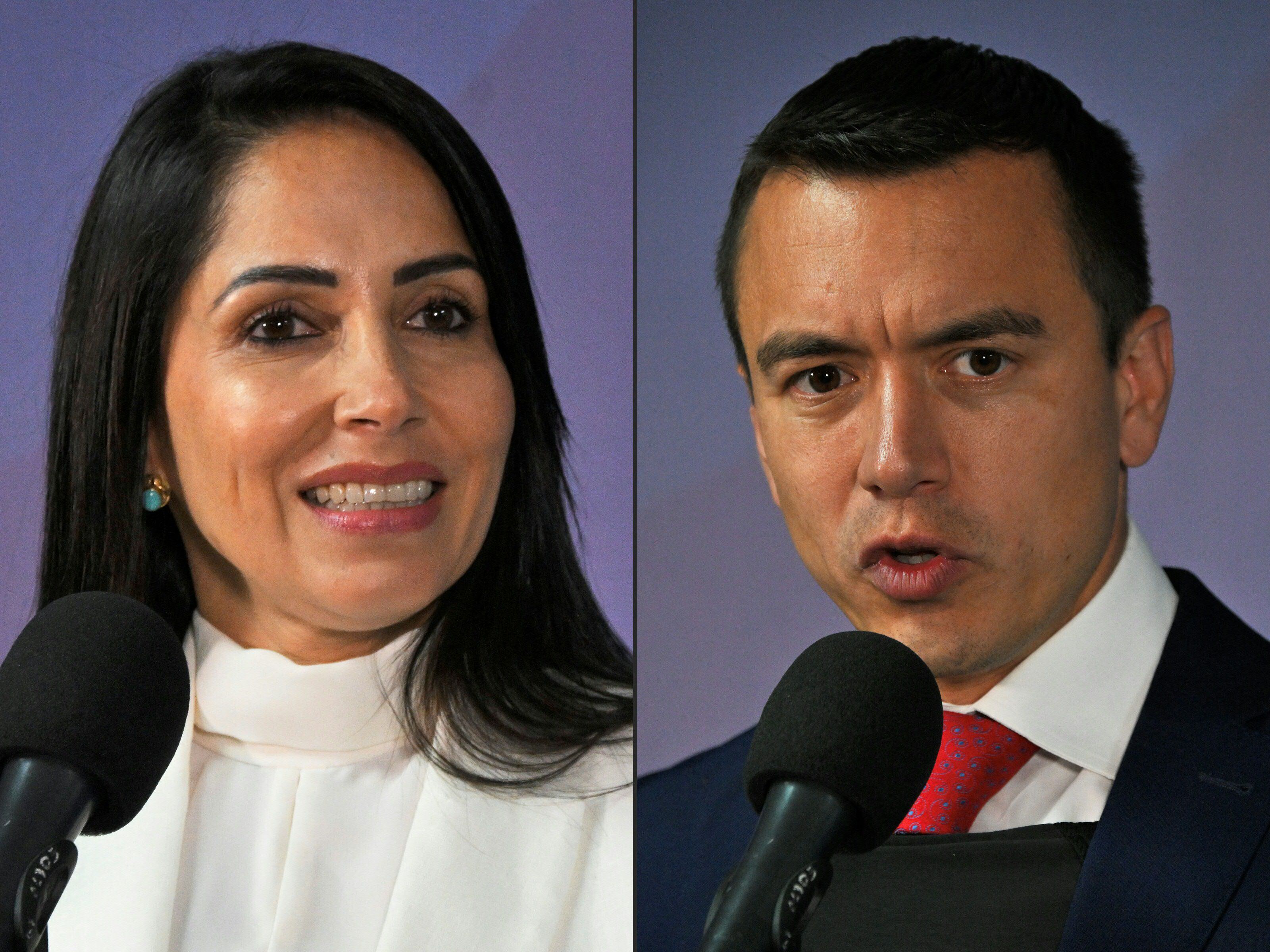 Luisa González y Daniel Noboa se enfrentarán en la segunda vuelta el 15 de octubre. (Rodrigo BUENDIA / AFP).