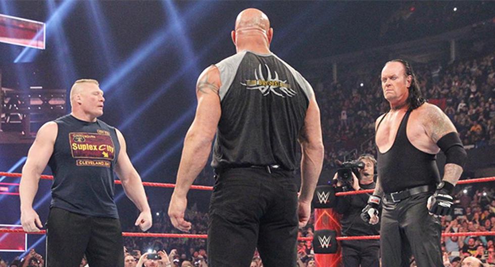 Undertaker, Goldberg y Brock Lesnar se encontraron en el ring de RAW previo a Royal Rumble, lo que generó la algarabía de los fanáticos con miras a la clásica batalla de 30 luchadores. (Foto: WWE)