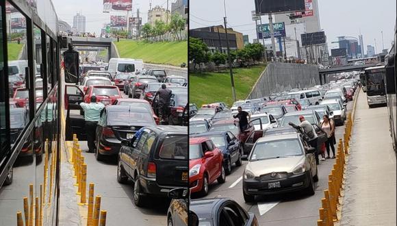El choque de un vehículo de la PNP contra la base del puente Iquitos generó congestión y malestar en los conductores que usan la Vía Expresa de Paseo de la República. (Foto: GEC)