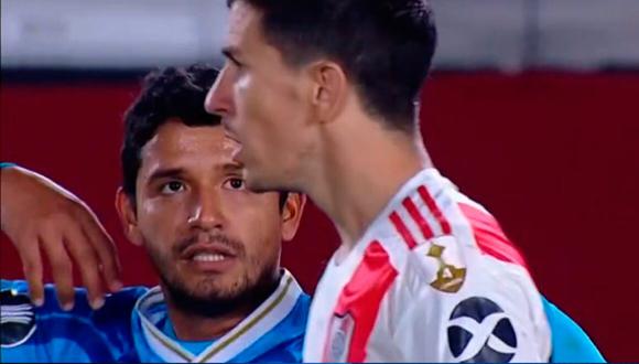 Luego del 8-0 de River Plate a Binacional, Reimond Manco se olvidó rápidamente de la durísima derrota y le pidió la camiseta a 'Nacho' Fernández. (Foto: captura)
