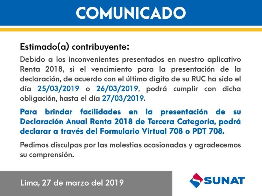 Comunicado de la Sunat (Foto: Sunat)