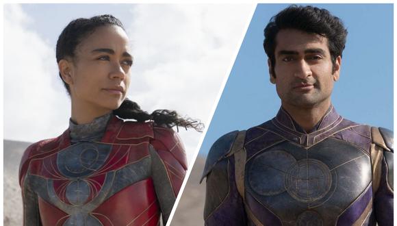 Lauren Ridloff como Makkari y Kumail Nanjiani como Kingo, dos miembros del equipo de superhéroes "Eternals". (Foto: Sophie Mutevelian/Marvel Studios/Disney)