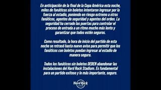 Copa América 2024: comunicado oficial del Hard Rock Stadium sobre disturbios