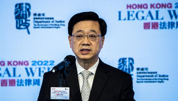 El presidente ejecutivo de Hong Kong, John Lee, habla durante el Congreso sobre el Estado de Derecho como parte de la Semana Legal en Hong Kong.