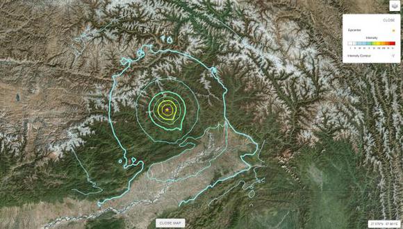Captura del epicentro del sismo en India. (Foto: USGS)