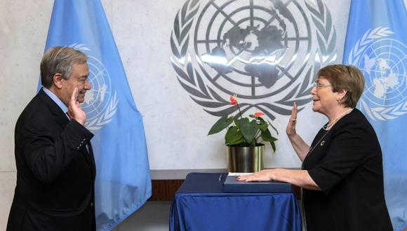 Michelle Bachelet jura como alta comisionada de Derechos Humanos en la ONU. (Foto: AFP)