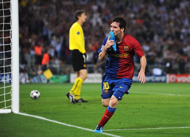 Messi celebrating his goal in the 2008-09 Champions League final against Manchester United.  (Photo: Agencies)