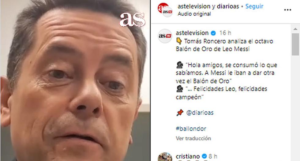La reacción de Cristiano Ronaldo al ácido comentario de Tomás Roncero por el Balón de Oro a Messi | VIDEO