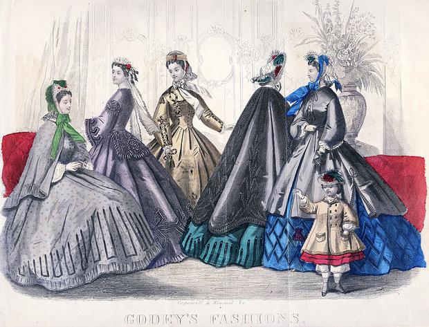 Fashion illustration from Godey's Lady's Book of 1860.