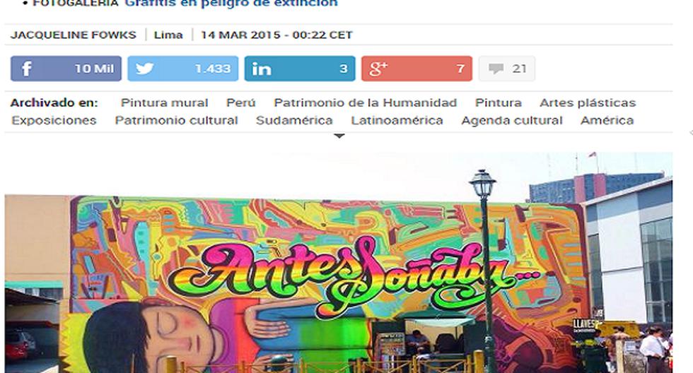 Así informó el diario El País, de España, sobre el problema de los murales. (Foto: Captura)