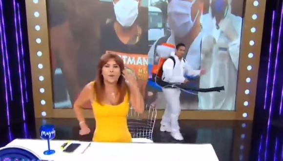 La presentadora Magaly Medina recibió la visita de Jonathan Maicelo, quien anunció cómo viene trabajando durante la cuarentena por coronavirus. (Captura de pantalla / ATV).