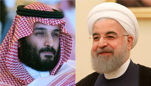 El príncipe saudí Mohammed bin Salman (izquierda) y el presidente de Irán, Hassan Rouhani. (Foto: AFP)