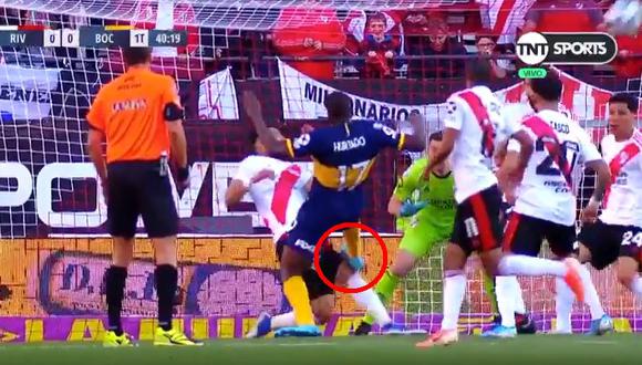 River vs. Boca: Jan Hurtado se salvó de la roja luego de criminal planchazo a Paulo Díaz | VIDEO. (Foto: Captura de pantalla)