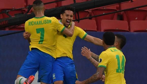 Marquinhos marcó a los 23 minutos y abrió el camino del triunfo. Brasil ganó por 3-0 a Venezuela, en partido por el grupo B de la Copa América 2021.| Foto: AFP