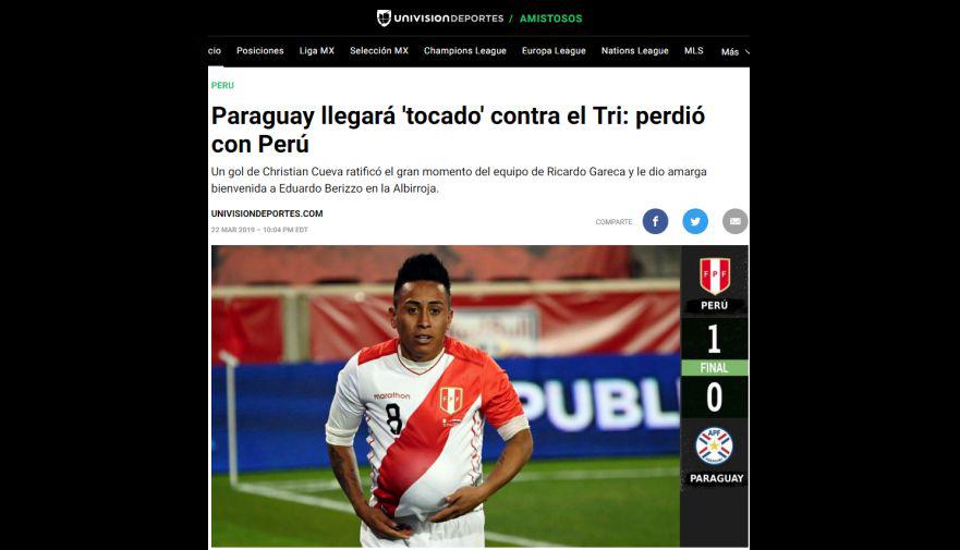 Así informaron los medios internacionales tras la victoria de Perú sobre Paraguay. (Univisión)
