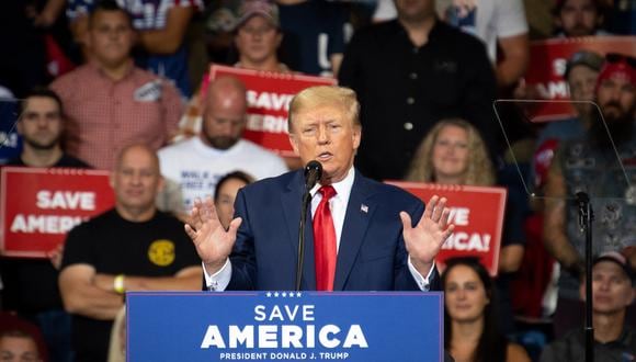 El expresidente Donald J. Trump habla en el Mohegan Sun Arena de Wilkes-Barre, Pensilvania, EE.UU., el 03 de septiembre de 2022. (Foto: EFE/EPA/TRACIE VAN AUKEN)