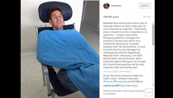 Lionel Messi alentó en Instagram a Argentina tras dura derrota