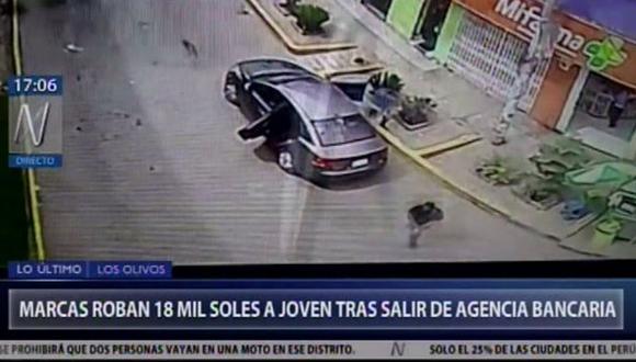 El asalto ocurrió en los exteriores de una agencia bancaria situada en la avenida Próceres, en Los Olivos. (Canal N)