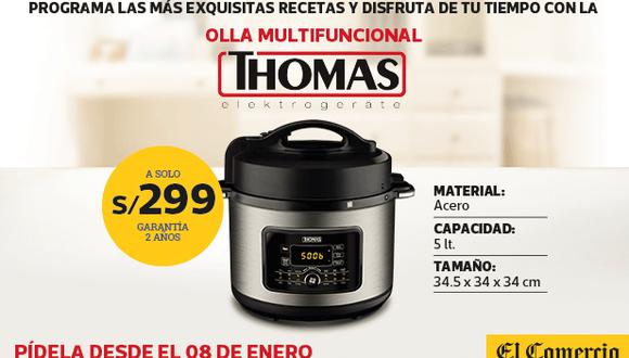 Disfruta de deliciosos platillos con tu nueva olla mutlifuncional thomas, podrás preparar ricos potajes y lo mantendrá caliente por 4 horas, además cuenta con 2 años de garantía por fallas de fabrica.