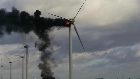 Esta es la turbina eólica que se quemó en el 2013 en Países Bajos. (YouTube / Media TV).