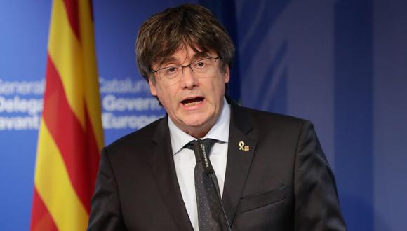 El exlíder catalán Carles Puigdemont reacciona sobre las sentencias de la Corte Suprema española durante una conferencia de prensa en Bruselas, Bélgica, el 14 de octubre de 2019. (Foto: EFE/EPA/STEPHANIE LECOCQ).