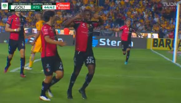 Gol de Julián Quiñones para el 1-0 de Atlas vs. Tigres. (Captura: TUDN)