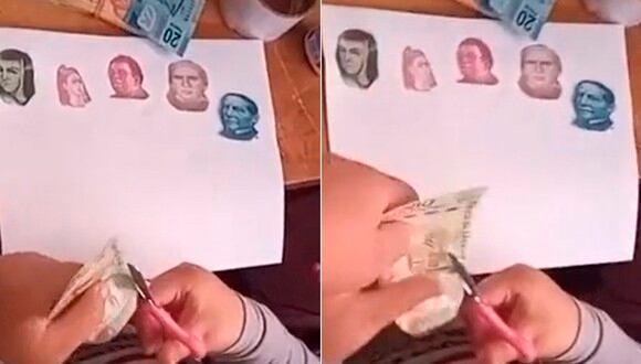 La pequeña ya llevaba cinco billetes cortados, hasta que la madre logró evitar que cortara un sexto billete.| Foto: _la_papeleria_/TikTok