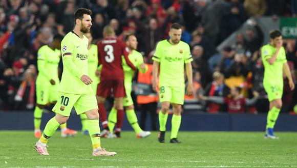 Messi y toda la decepción de todo Barcelona tras perder 4-0 ante Liverpool en Anfield y quedar de manera increíble fuera de la final de la Champions League. (Foto: EFE)
