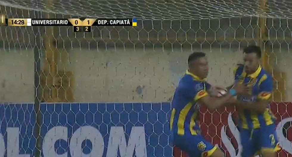 Roberto Gammarra anotó el primer gol del partido en el estadio Monumental para poner en ventaja al Capiatá. (Foto: Captura)