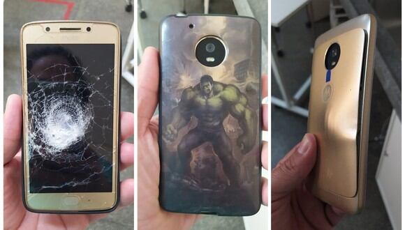 Se salvó de un balazo gracias a su celular y su funda de Hulk. (Foto: Twitter | Oparbento1)