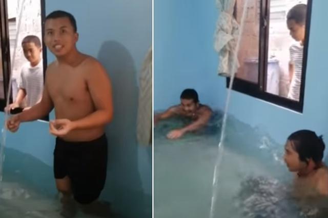Los muchachos pasaron un divertido momento en el agua gracias a su ingenio. (YouTube: Viral Press)