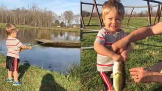 Niño que pesca con caña de juguete es un éxito en YouTube