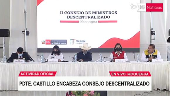 En plena tercera ola, presidente Pedro Castillo lidera Consejo de Ministros descentralizado en Moquegua (Captura TV)