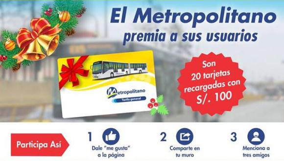 Metropolitano sorteará en Facebook tarjetas de S/.100